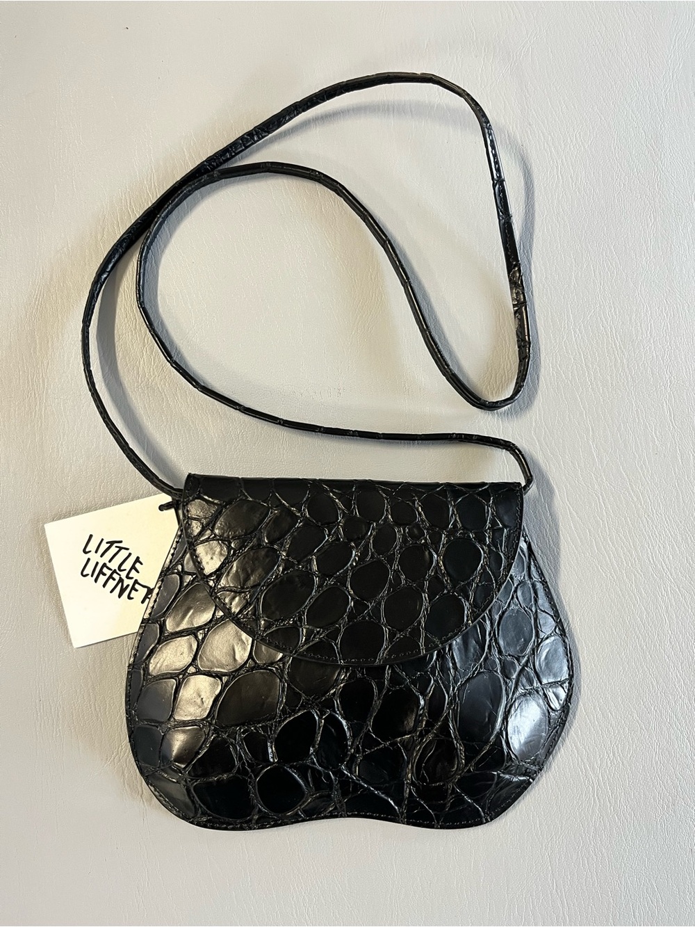Little Liffner Black Croc-Embossed Mini Shoulder Bag